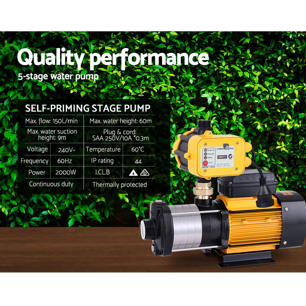 Giantz Garden Water Pump High Pressure 2000W 5-Stage Tank Irrigation Yellow