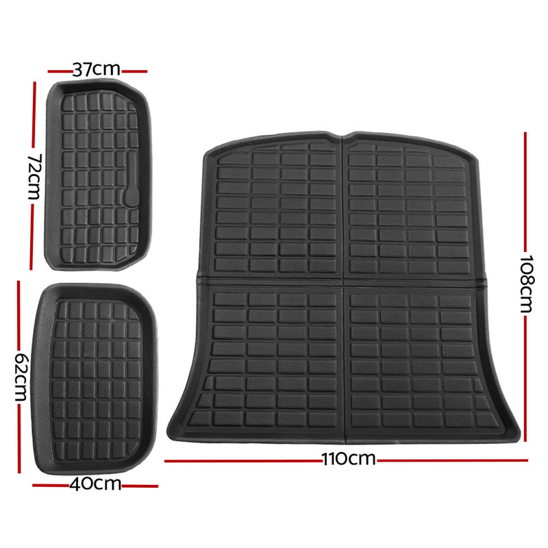 3PCS Car Rear Front Cargo Trunk Toolbox Luggage Rubber Mats for Tesla Model Y 2021-2022