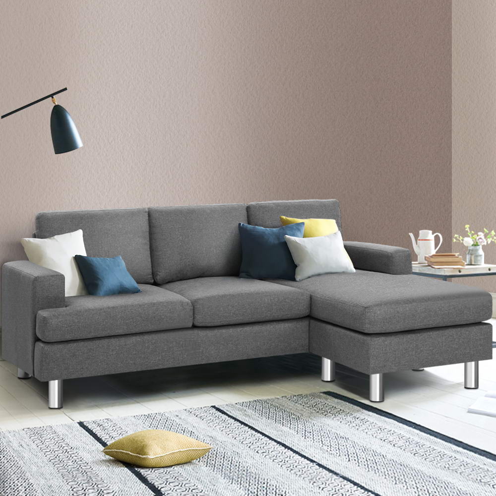 Artiss Sofa Lounge Set Couch Futon Corner Chaise Fabric 3 Seater Suite Grey