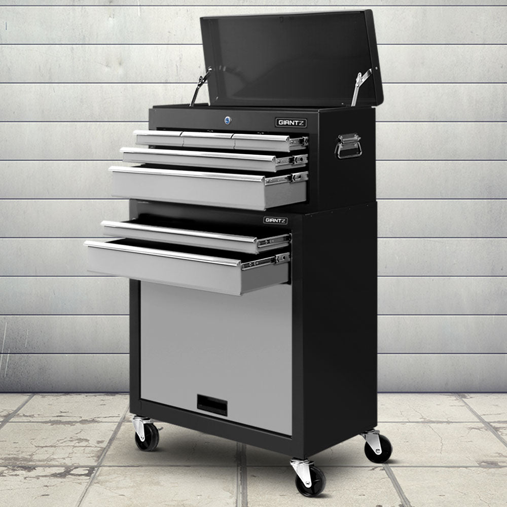 Giantz 7 Drawer Tool Box Cabinet Chest Storage Garage Toolbox Organiser Set Black and Grey