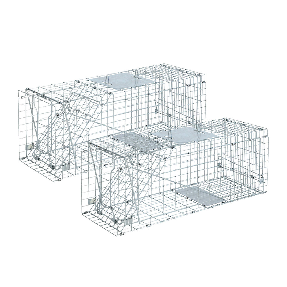 Set of 2 Humane Animal Trap Cage 66 x 23 x 25cm - Silver