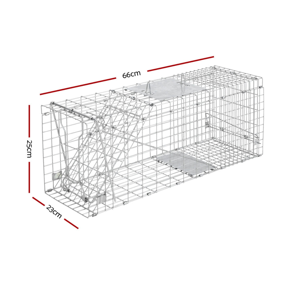 Set of 2 Humane Animal Trap Cage 66 x 23 x 25cm - Silver