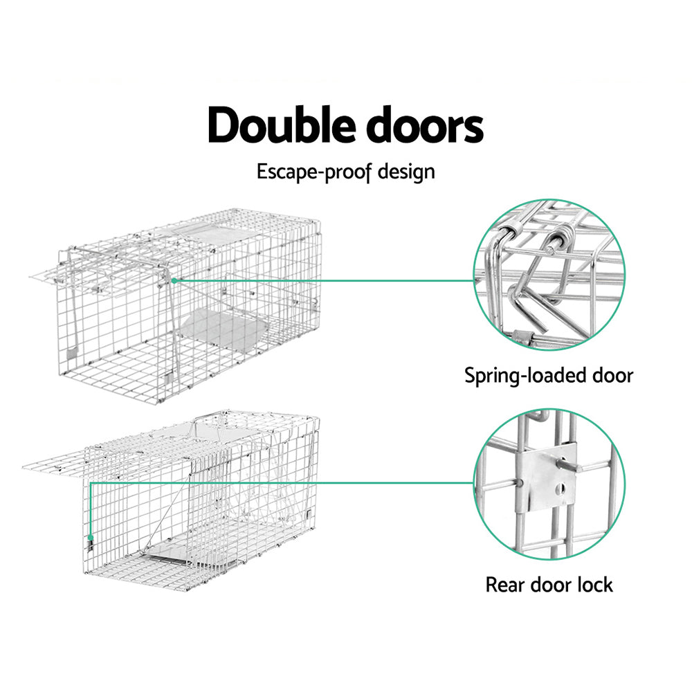 Set of 2 Humane Animal Trap Cage 66 x 23 x 25cm - Silver