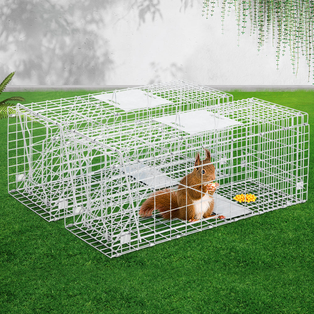 Set of 2 Humane Animal Trap Cage 66 x 23 x 25cm - Silver