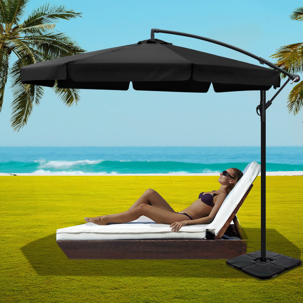 Instahut 3M Umbrella with 50x50cm Base Outdoor Umbrellas Cantilever Patio Sun Beach UV Black