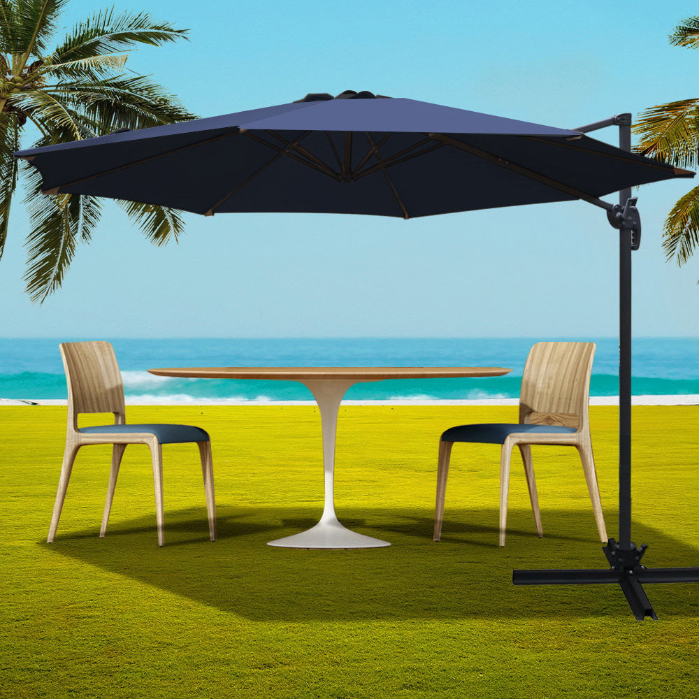 Instahut Outdoor Umbrella 3M Roma Cantilever Beach Furniture Garden 360 Degree Navy