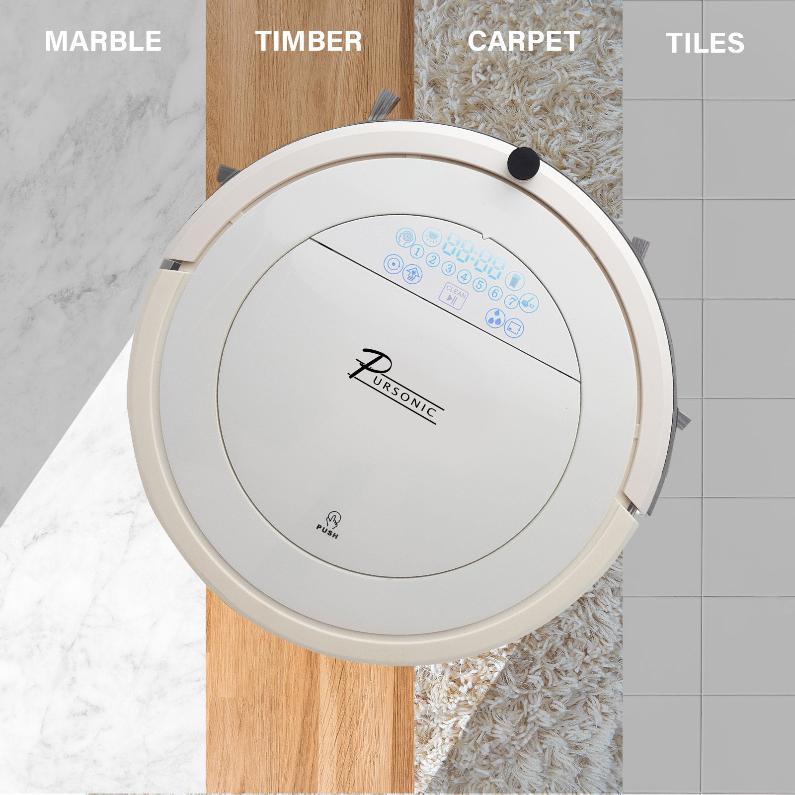 Pursonic i9 Robotic Vacuum Cleaner Carpet Floor Dry Wet Mopping Auto Robot White White