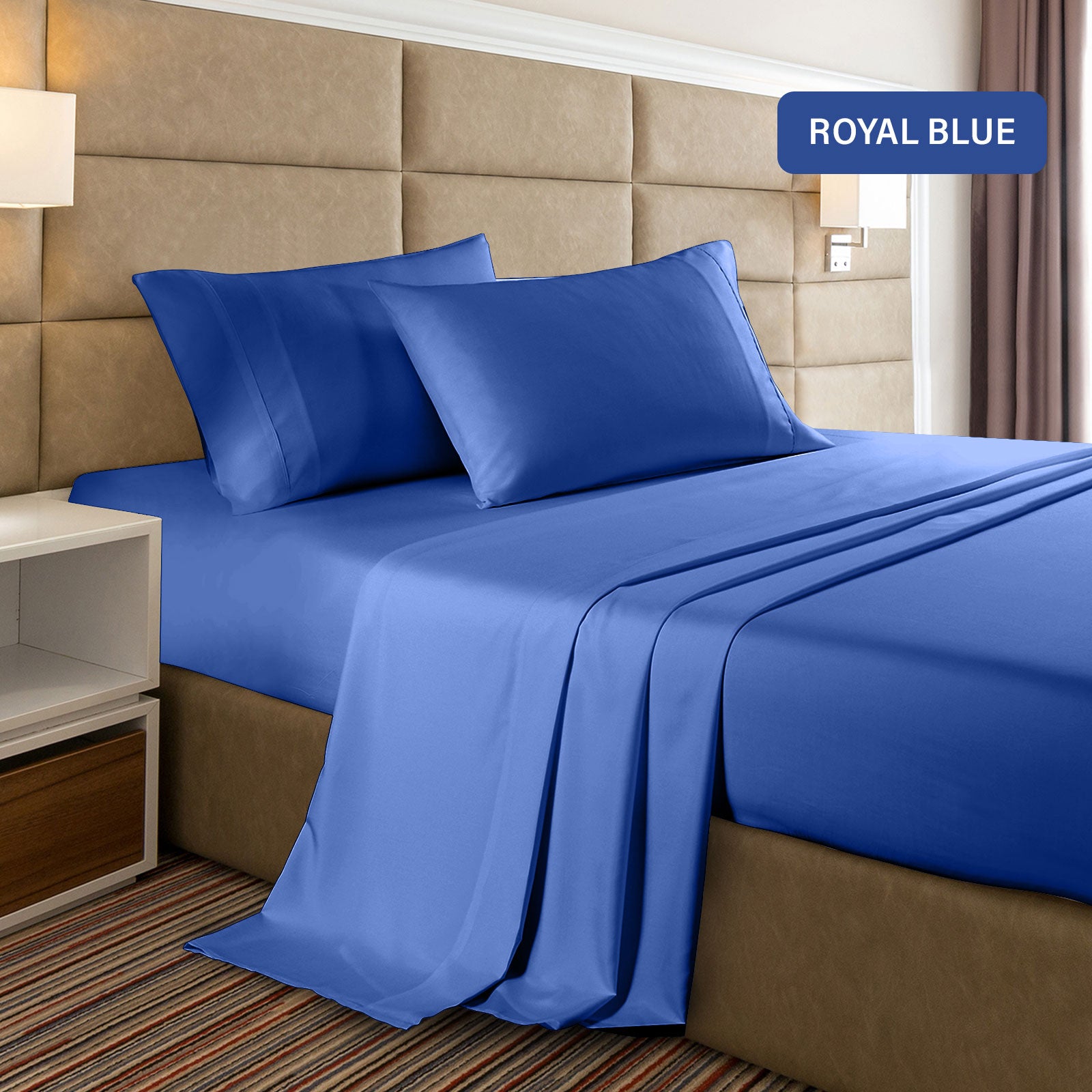 Casa Decor 2000 Thread Count Bamboo Cooling Sheet Set Ultra Soft Bedding - Queen - Royal Blue