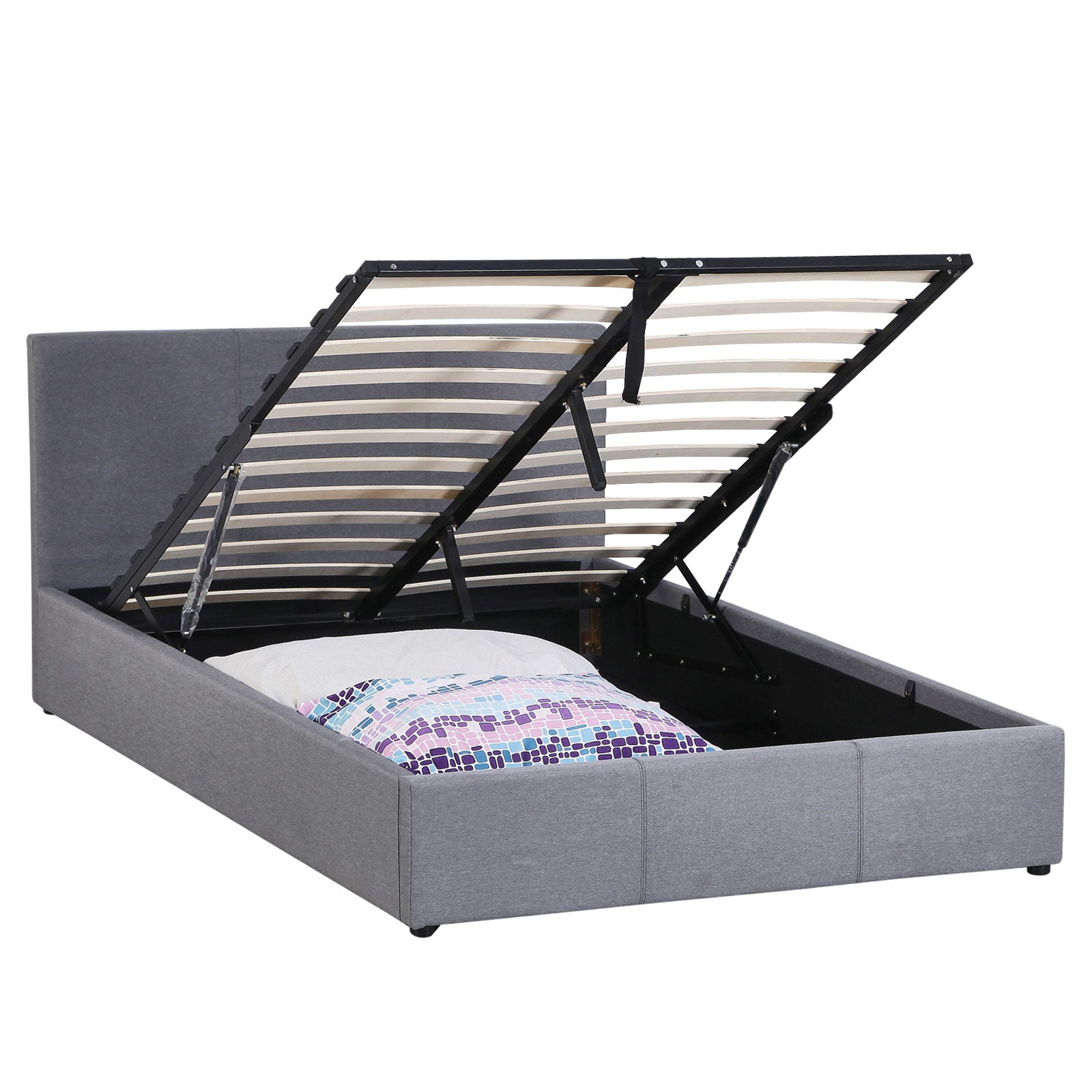 Milano Luxury Gas Lift Bed Frame Base And Headboard With Storage - Double - Grey