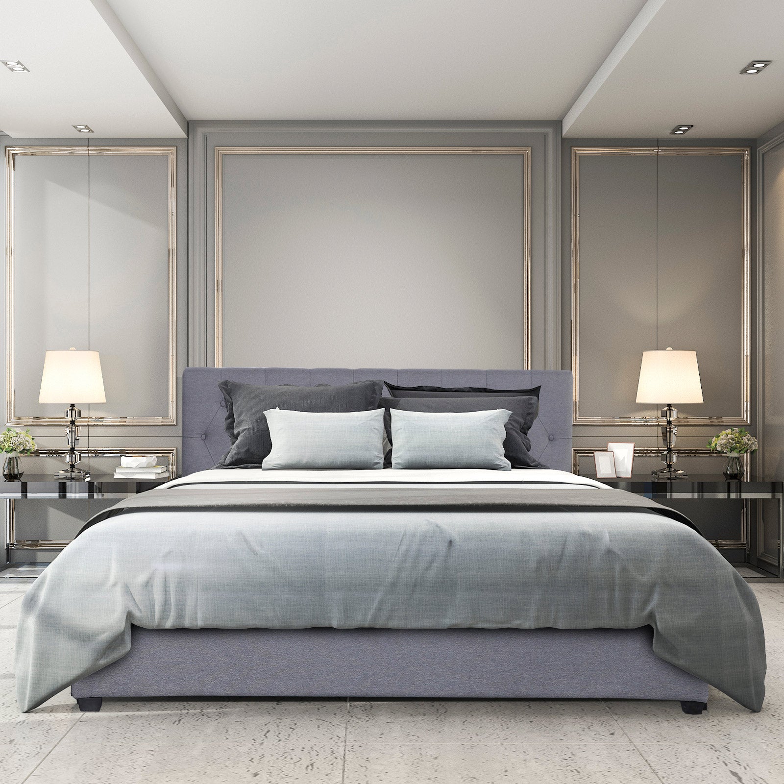 Milano Capri Luxury Gas Lift Bed Frame Base And Headboard With Storage - Double - Grey