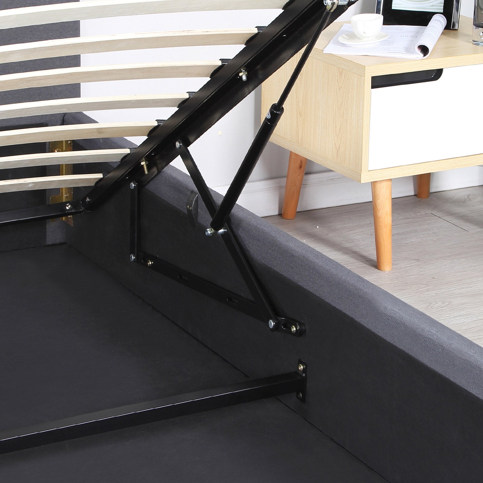 Milano Luxury Gas Lift Bed Frame Base And Headboard With Storage - Single - Charcoal