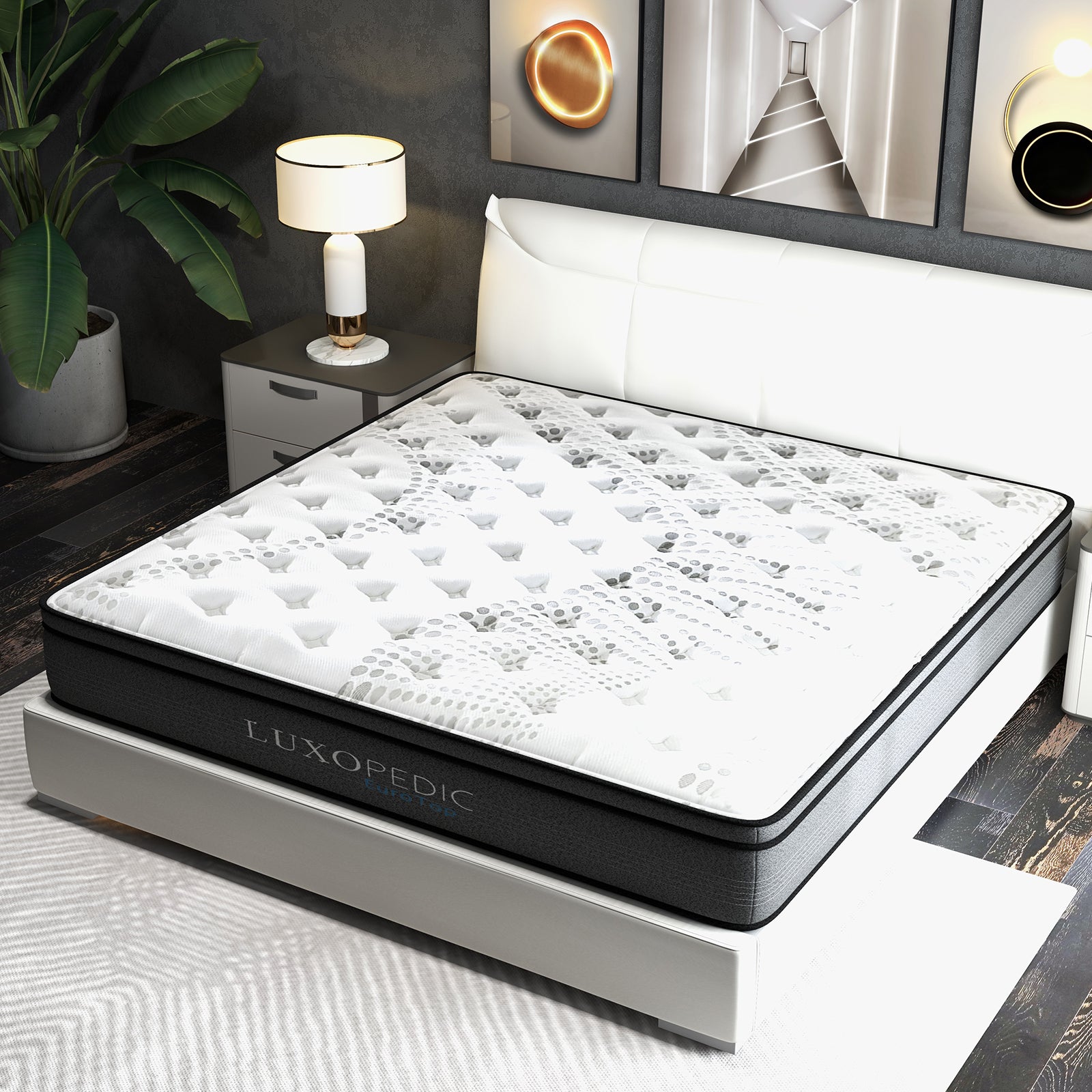Luxopedic Pocket Spring Mattress 5 Zone 32CM Euro Top Memory Foam Medium Firm - Queen - White Grey