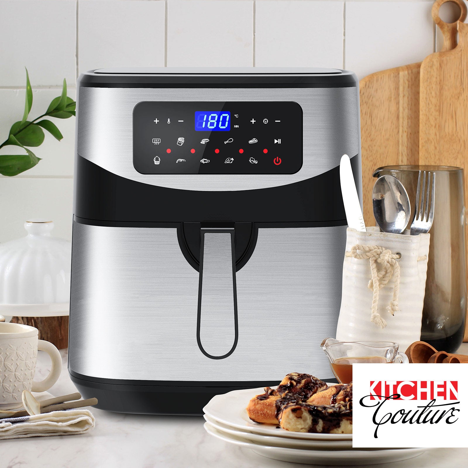 Kitchen Couture 12 Litre Air Fryer Multifunctional LCD One Touch Display Silver Silver