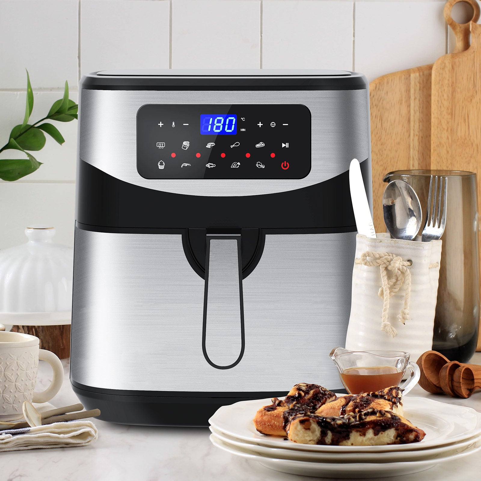 Kitchen Couture 12 Litre Air Fryer Multifunctional LCD One Touch Display Silver Silver