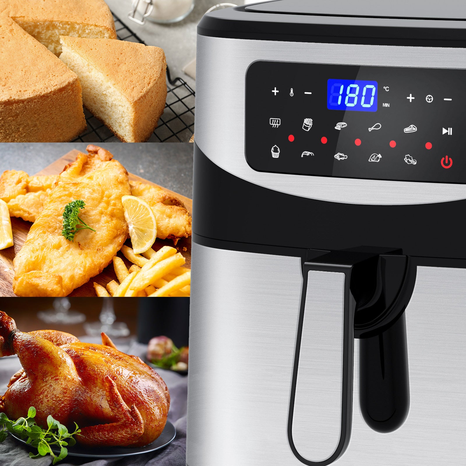 Kitchen Couture 12 Litre Air Fryer Multifunctional LCD One Touch Display Silver Silver