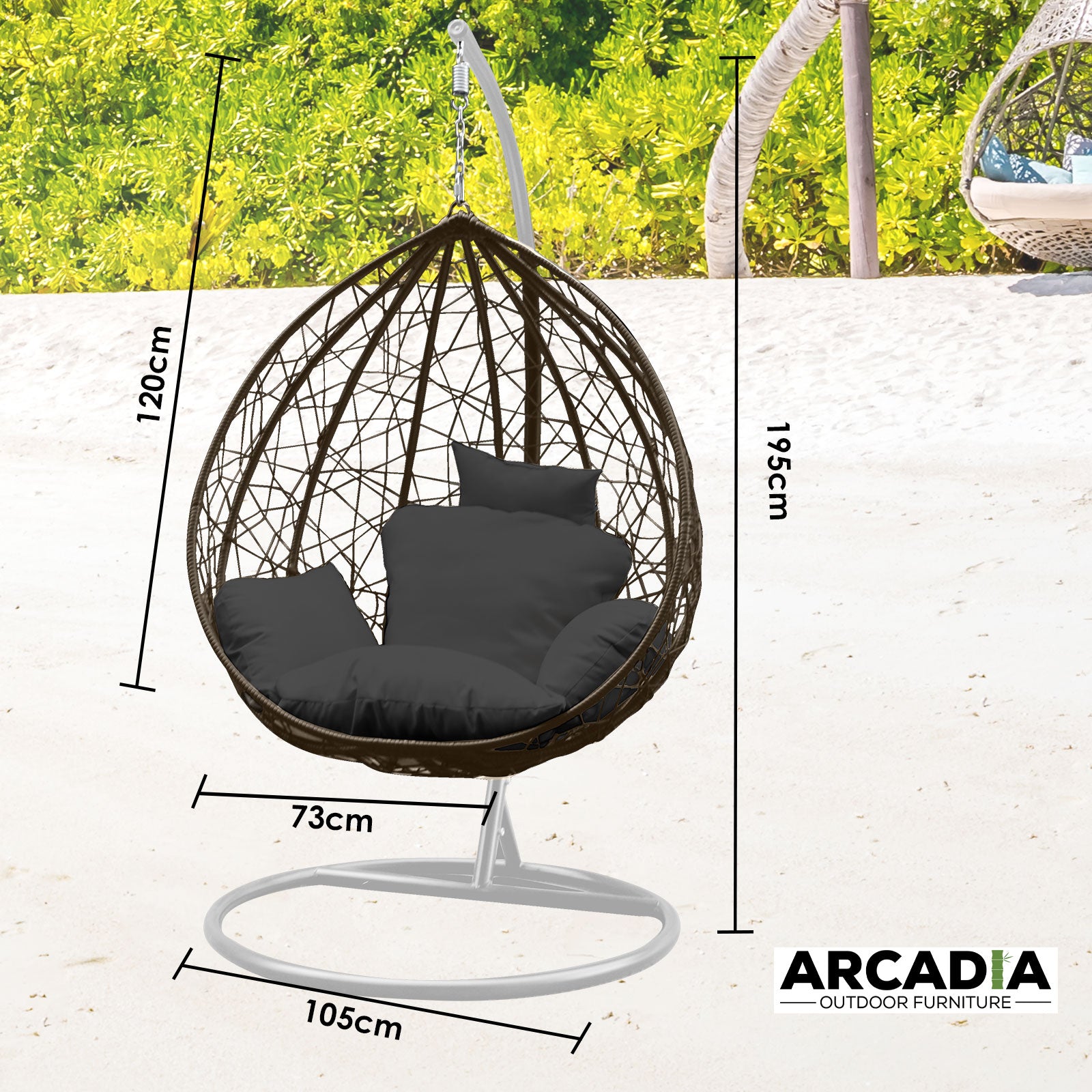 Arcadia Furniture Rocking Egg Chair Outdoor Wicker Rattan Patio Garden Tear Drop - Oatmeal and Grey