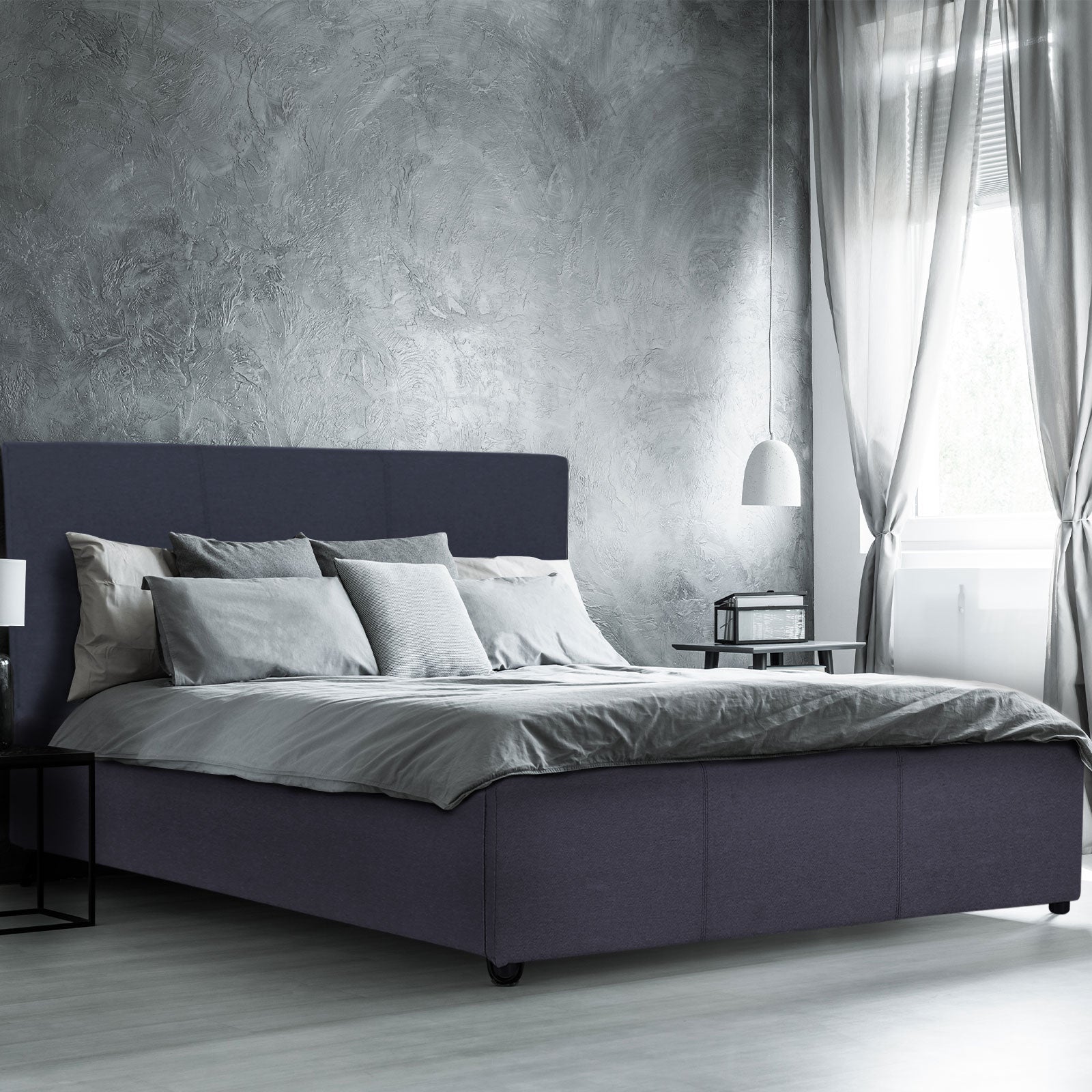 Milano Luxury Gas Lift Bed Frame And Headboard Double Queen King Black Dark Grey - Double - Dark Grey