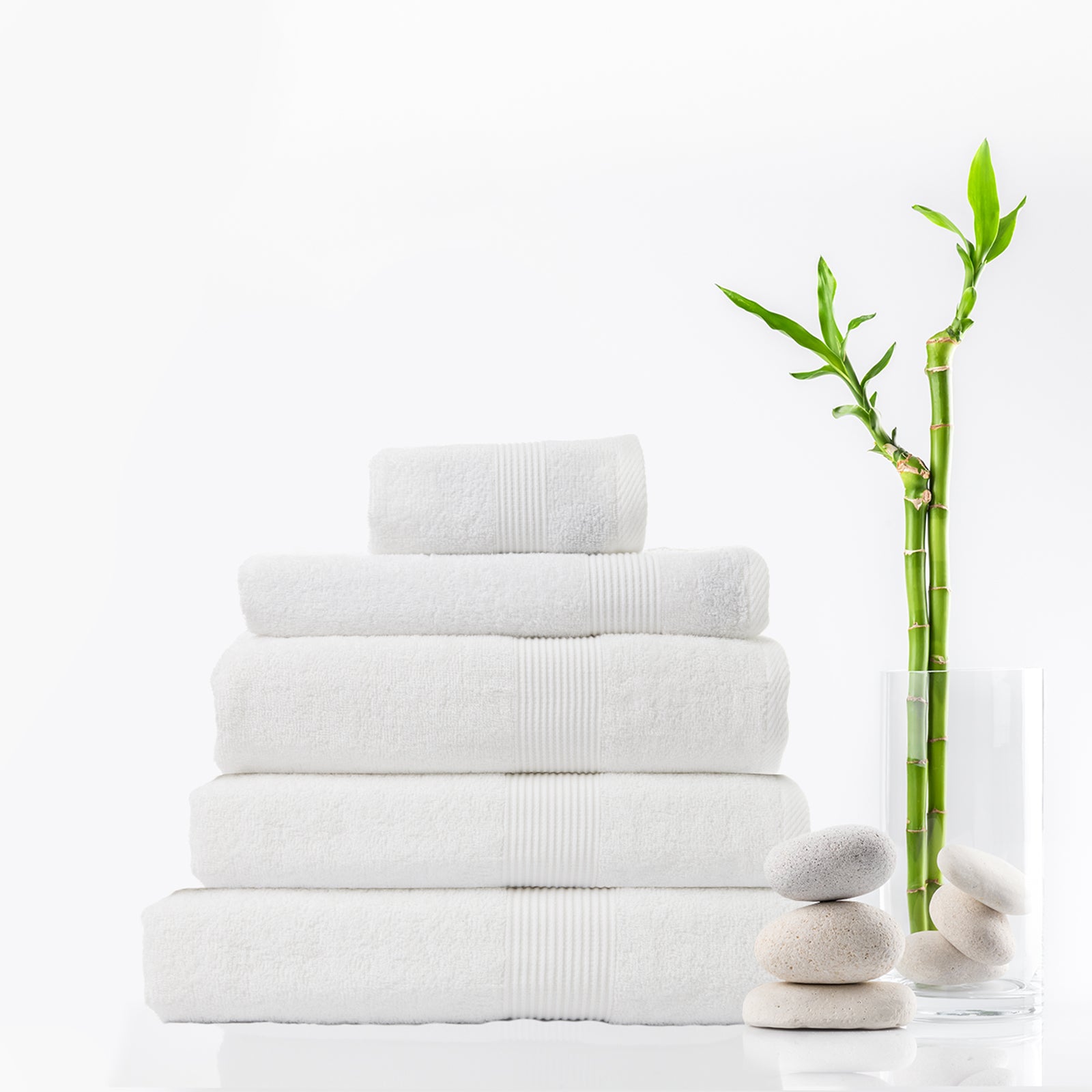 Royal Comfort 5 Piece Cotton Bamboo Towel Set 450GSM Luxurious Absorbent Plush - White
