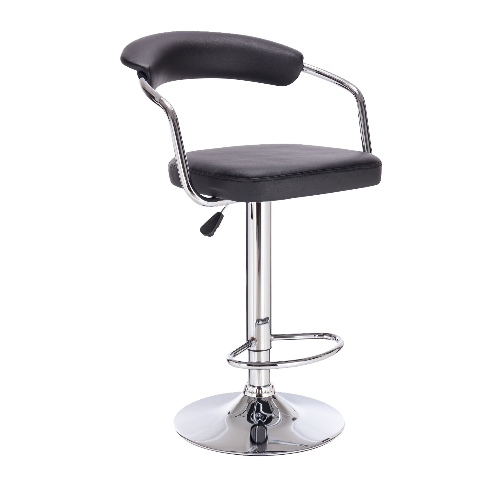 Milano Decor Lola Adjustable Barstool Black Swivel Stool Chrome PU Leather Black