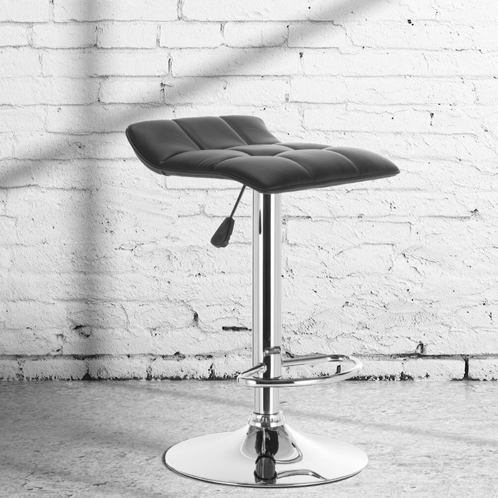 Milano Decor Daisy Adjustable Barstool Black Low Back Swivel Chrome PU Leather Black