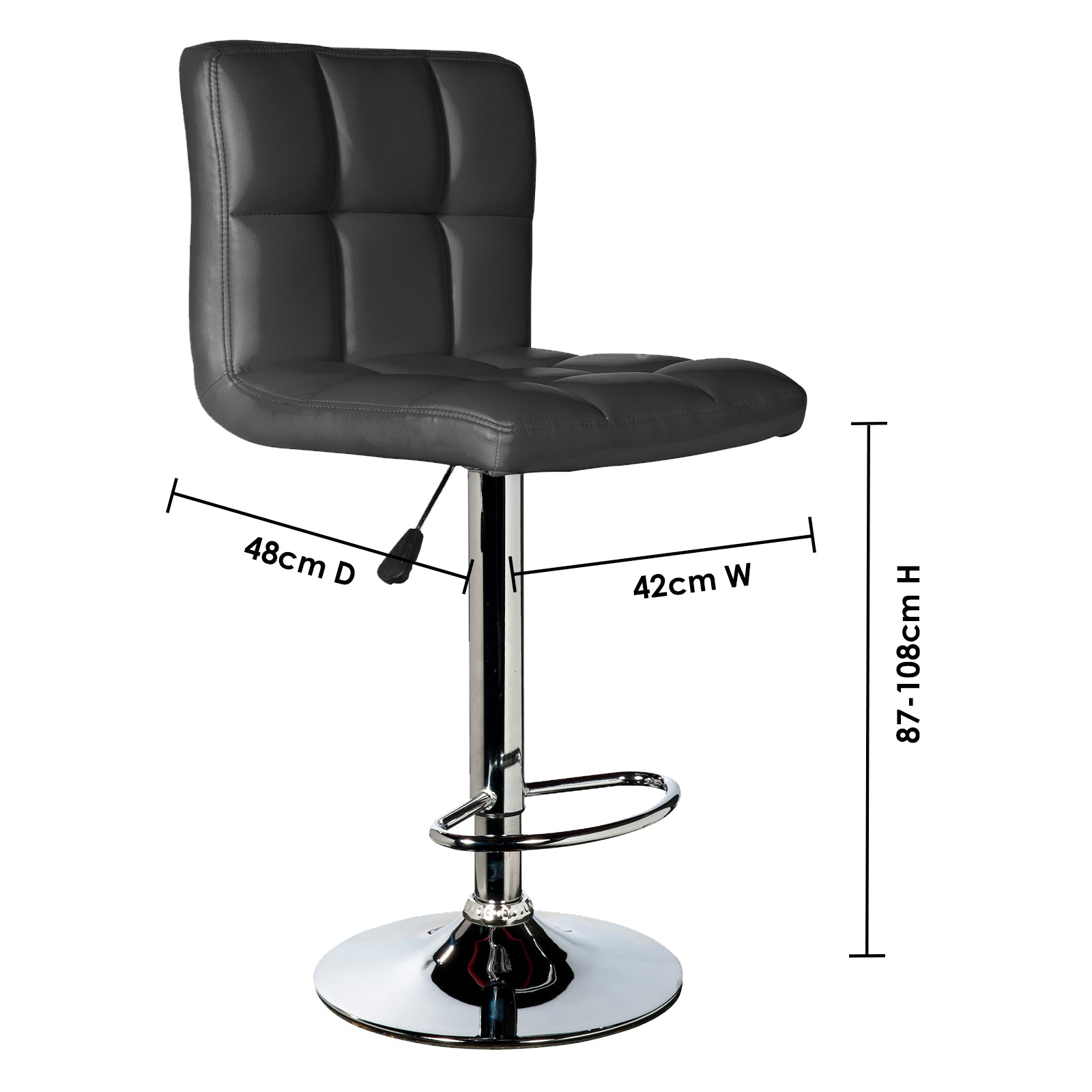 Milano Decor Stella Adjustable Barstool Black High Back Chrome PU Leather Swivel