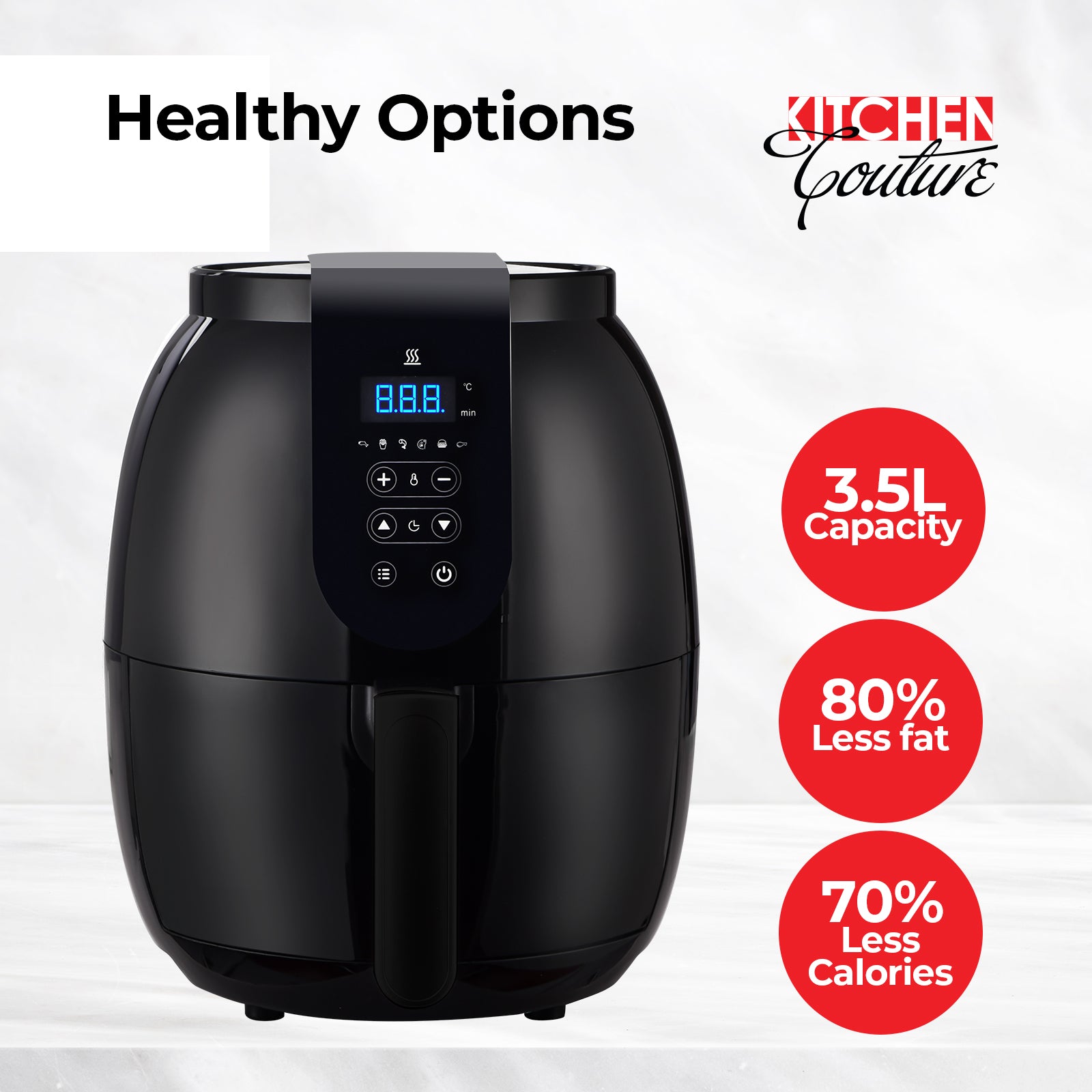 Kitchen Couture 3.5 Litre Digital Display Black Air Fryer Oil Free Cooking Black