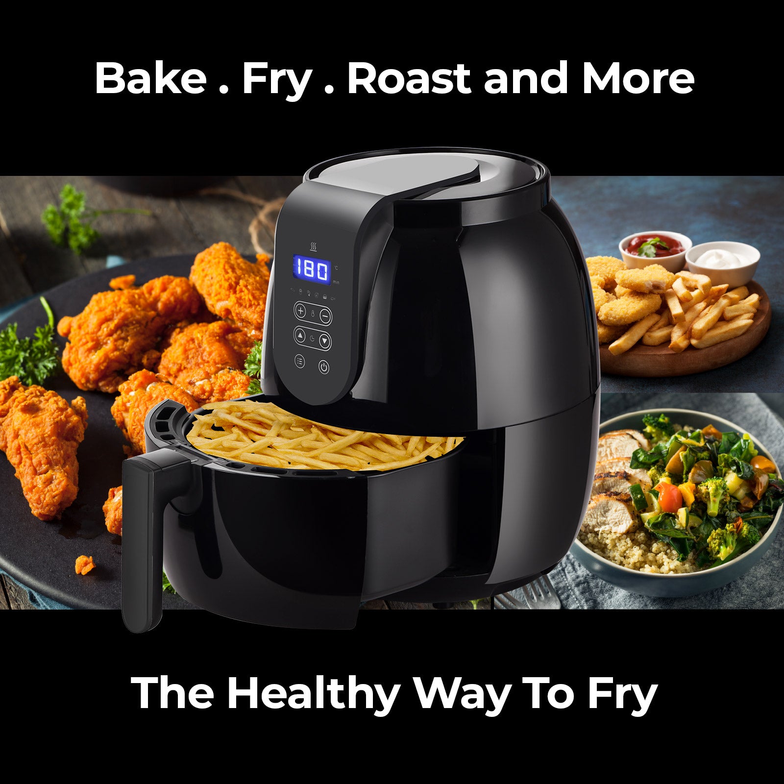 Kitchen Couture 3.5 Litre Digital Display Black Air Fryer Oil Free Cooking Black