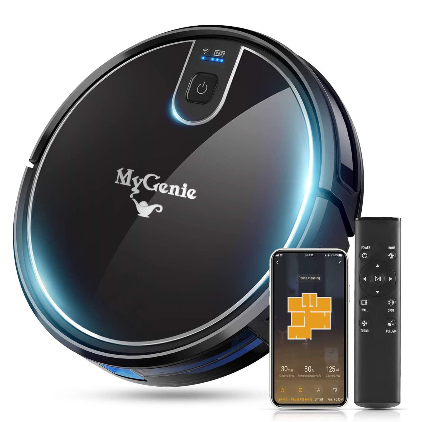 MyGenie XSonic Wifi Pro Robotic Vacuuum Cleaner Carpet Wet Dry Mopping Black Black