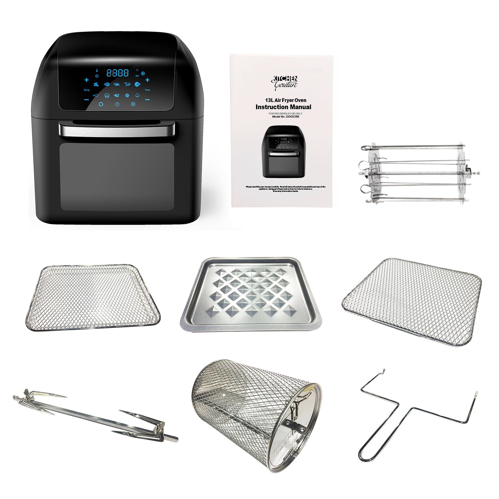 Kitchen Couture Healthy Options 13 Litre Air Fryer 10 Presets LCD Display Black Black 13 Litre