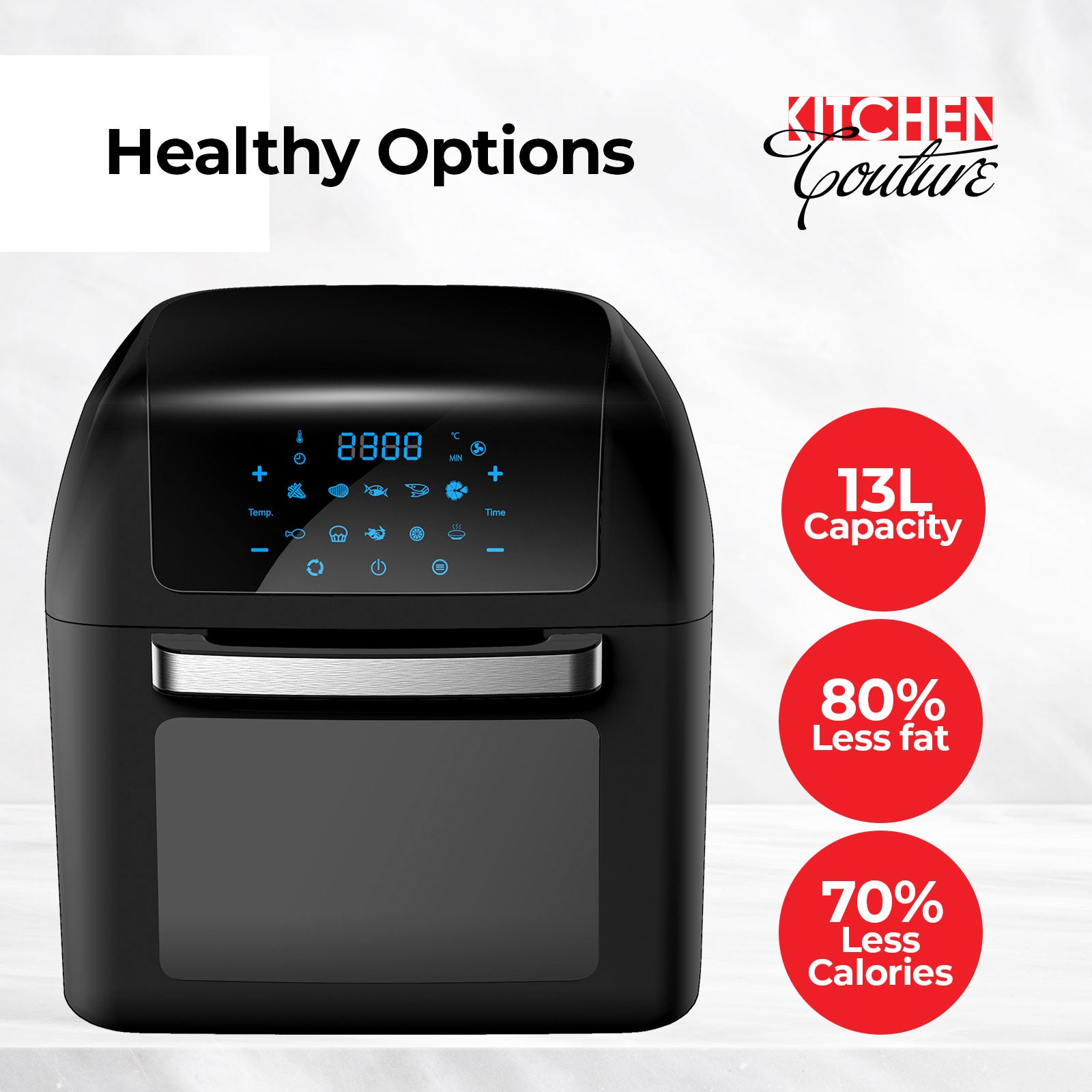 Kitchen Couture Healthy Options 13 Litre Air Fryer 10 Presets LCD Display Black Black 13 Litre