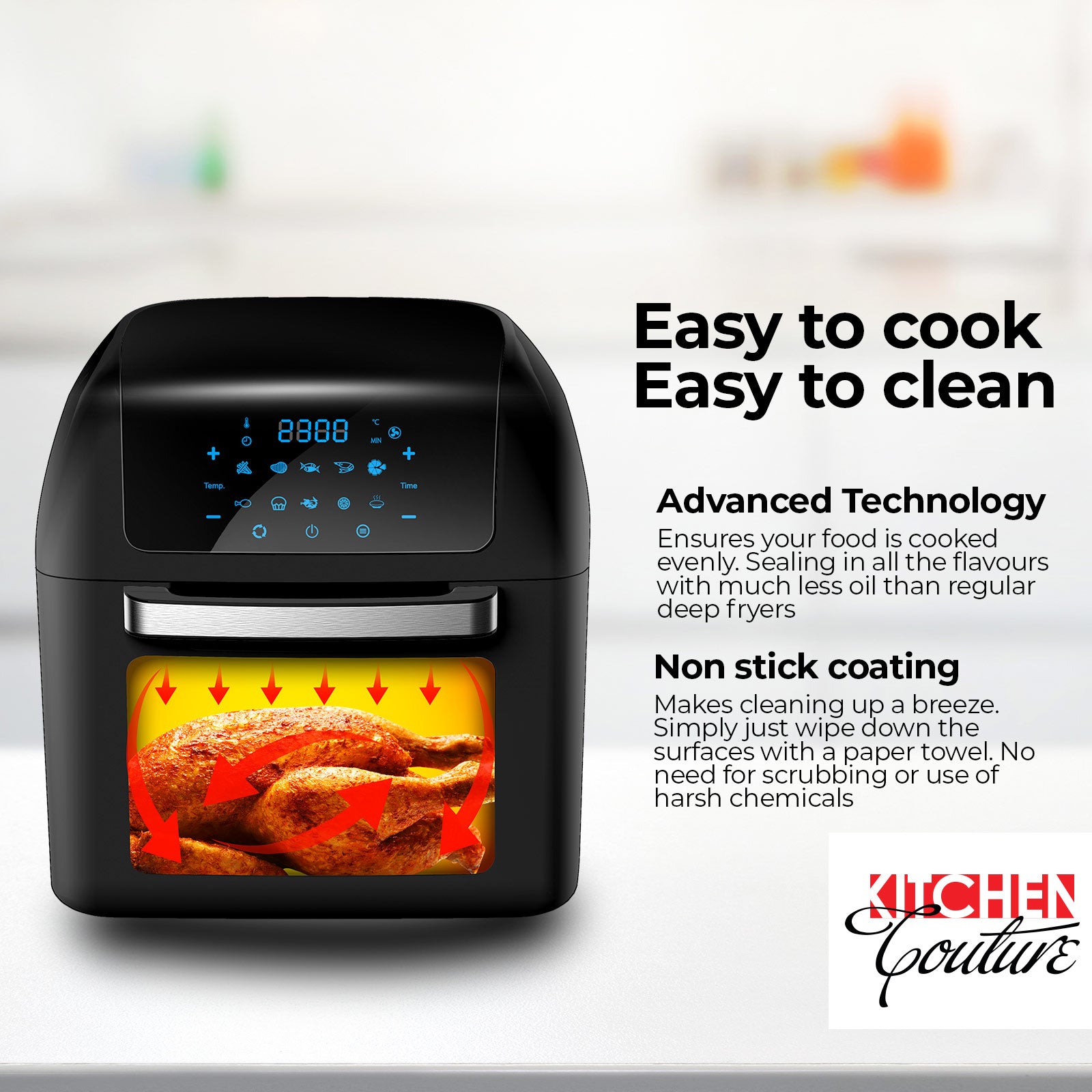 Kitchen Couture Healthy Options 13 Litre Air Fryer 10 Presets LCD Display Black Black 13 Litre