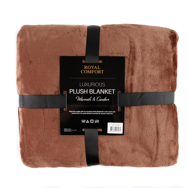 Royal Comfort Plush Blanket Throw Warm Soft Super Soft Large 220cm x 240cm - Coffee