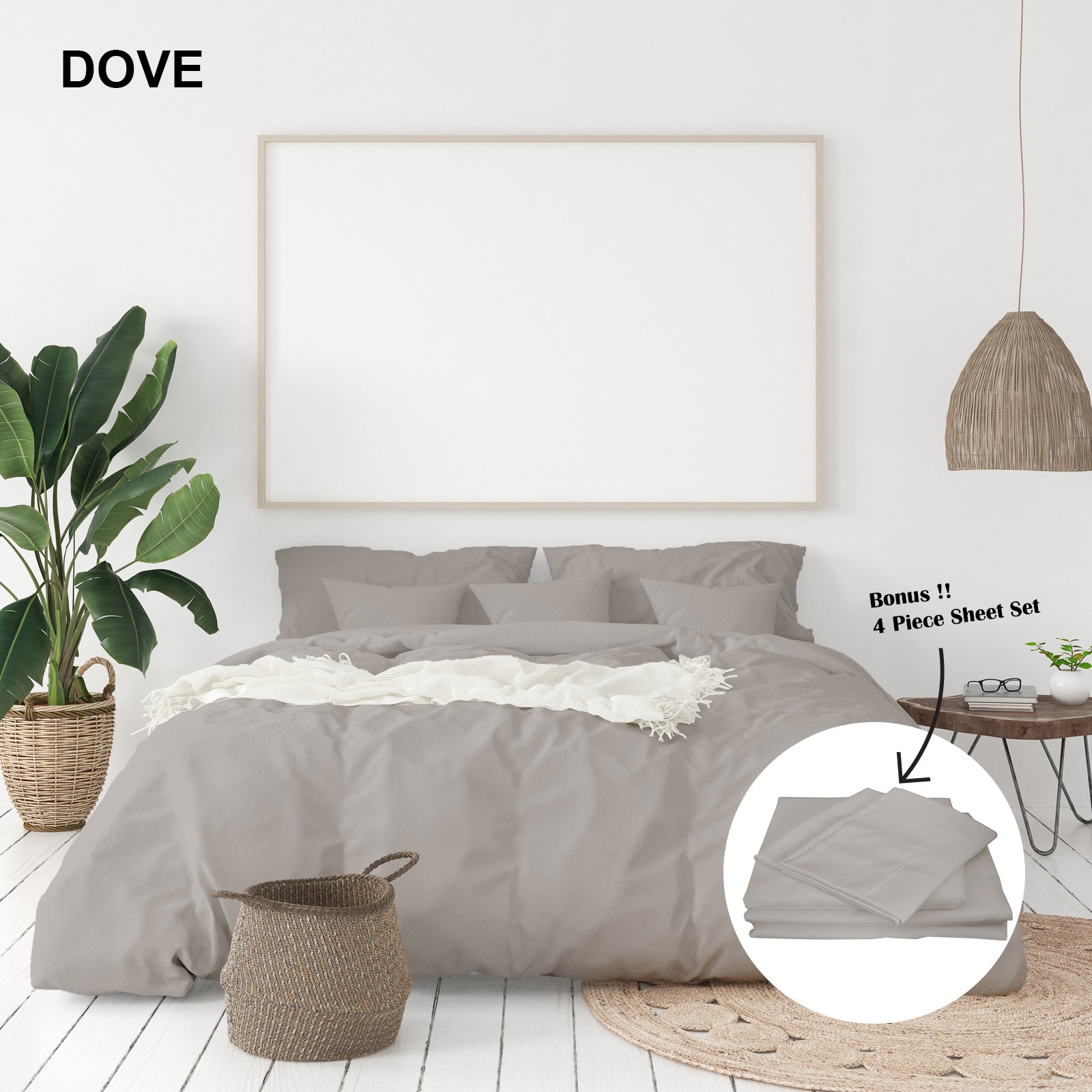 Royal Comfort 1000 Thread Count Bamboo Cotton Sheet and Quilt Cover Complete Set - King - Dove