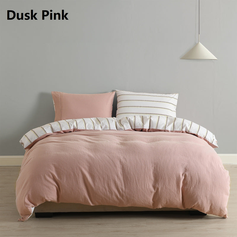 Royal Comfort Hemp Braid Cotton Blend Quilt Cover Set Reverse Stripe Bedding - Queen - Dusk Pink