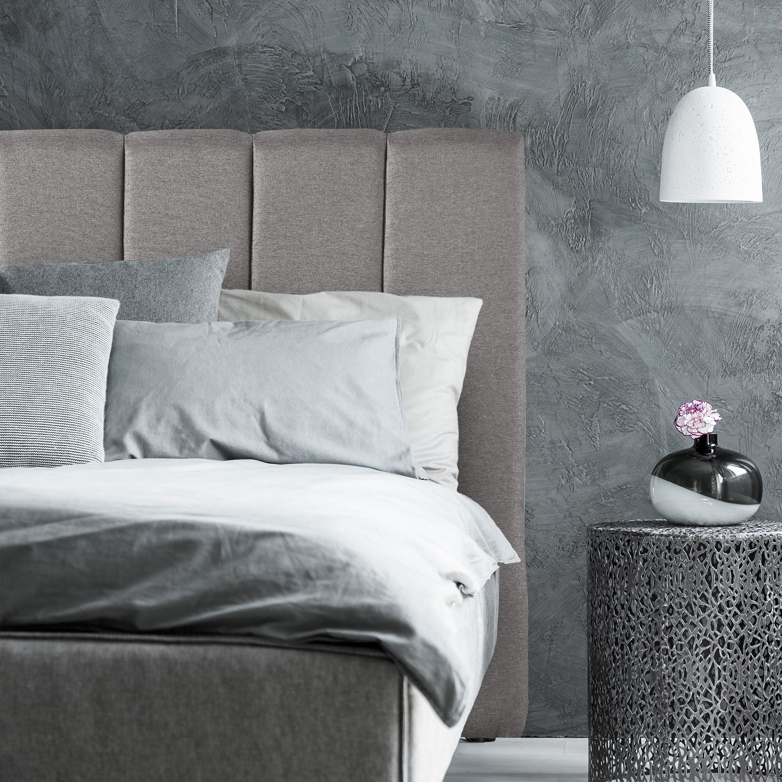 Milano Decor Valencia Mid Grey Bed Head Headboard Bedhead Upholstered - Queen - Mid Grey