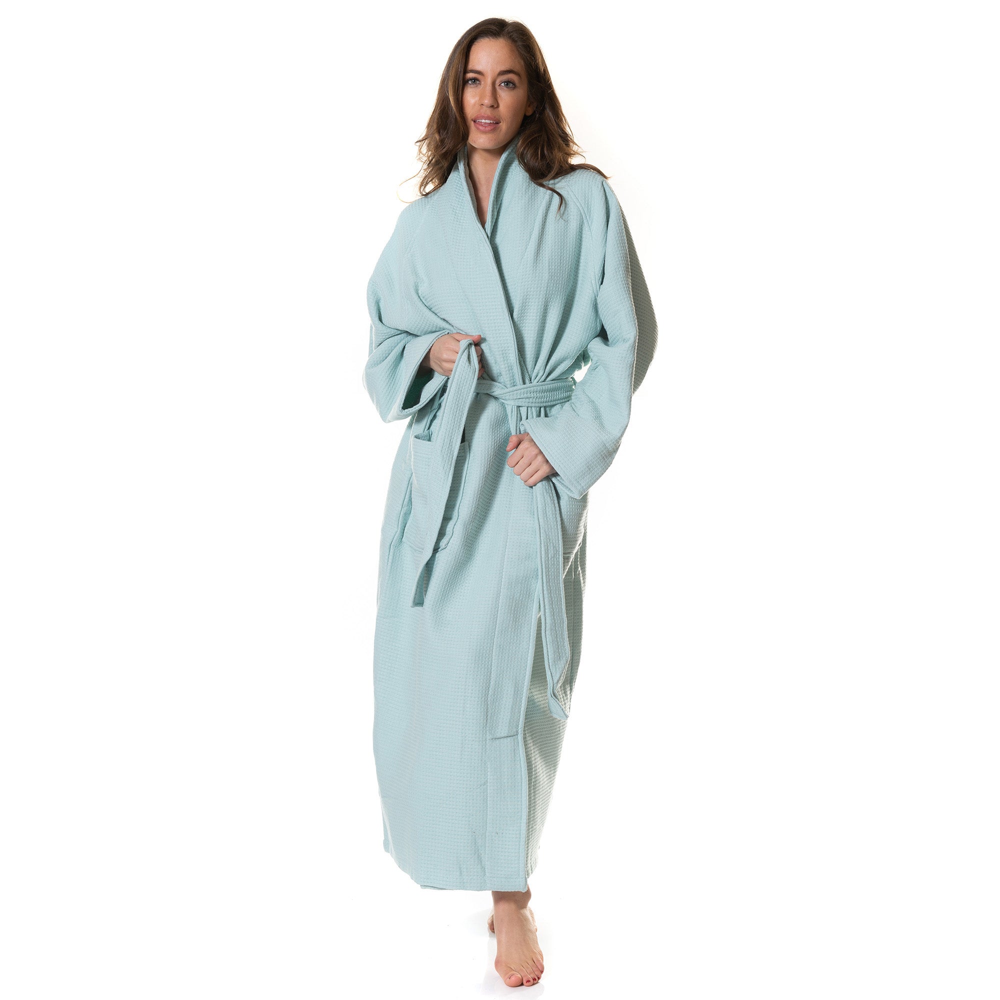 Royal Comfort 100% Cotton Bathrobe Waffle Unisex Ultra Soft Absorbent Durable - Medium - Aqua