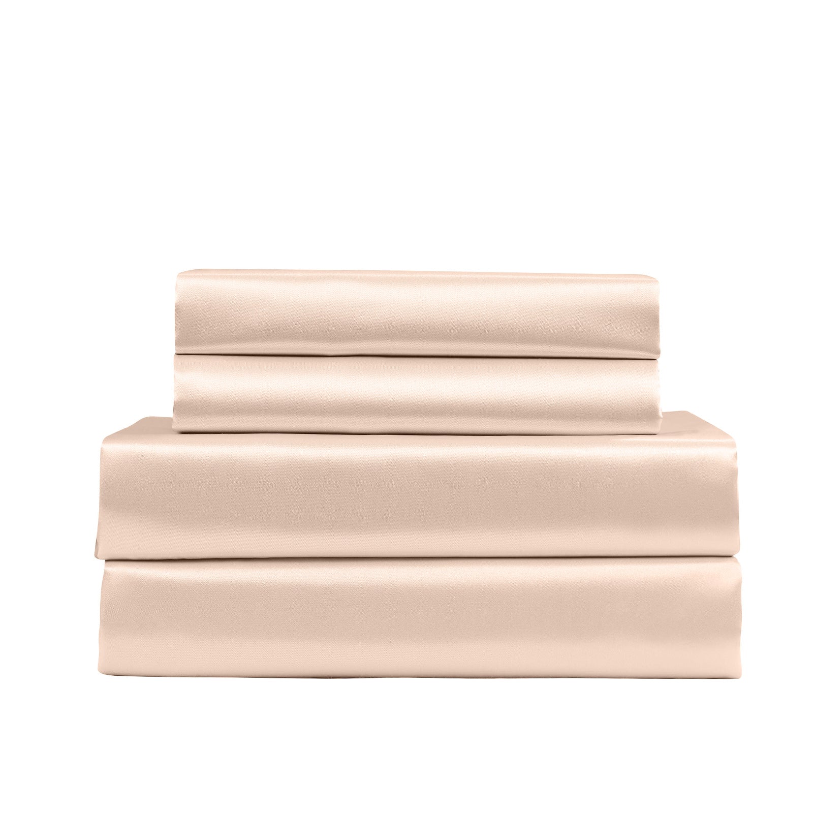 Royal Comfort Satin Sheet Set 4 Piece Fitted Flat Sheet Pillowcases - Queen - Champagne Pink