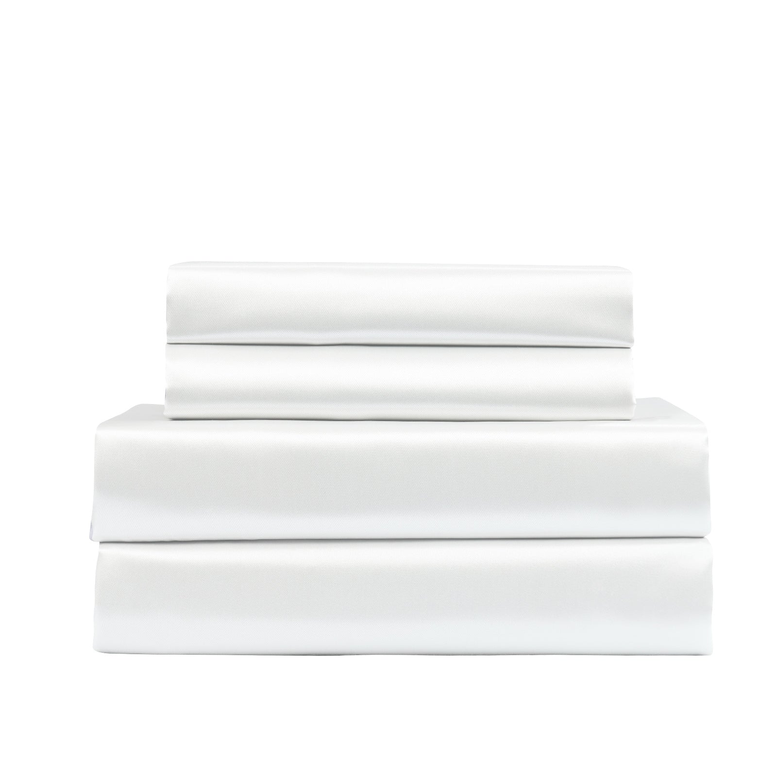 Royal Comfort Satin Sheet Set 4 Piece Fitted Flat Sheet Pillowcases - King - White