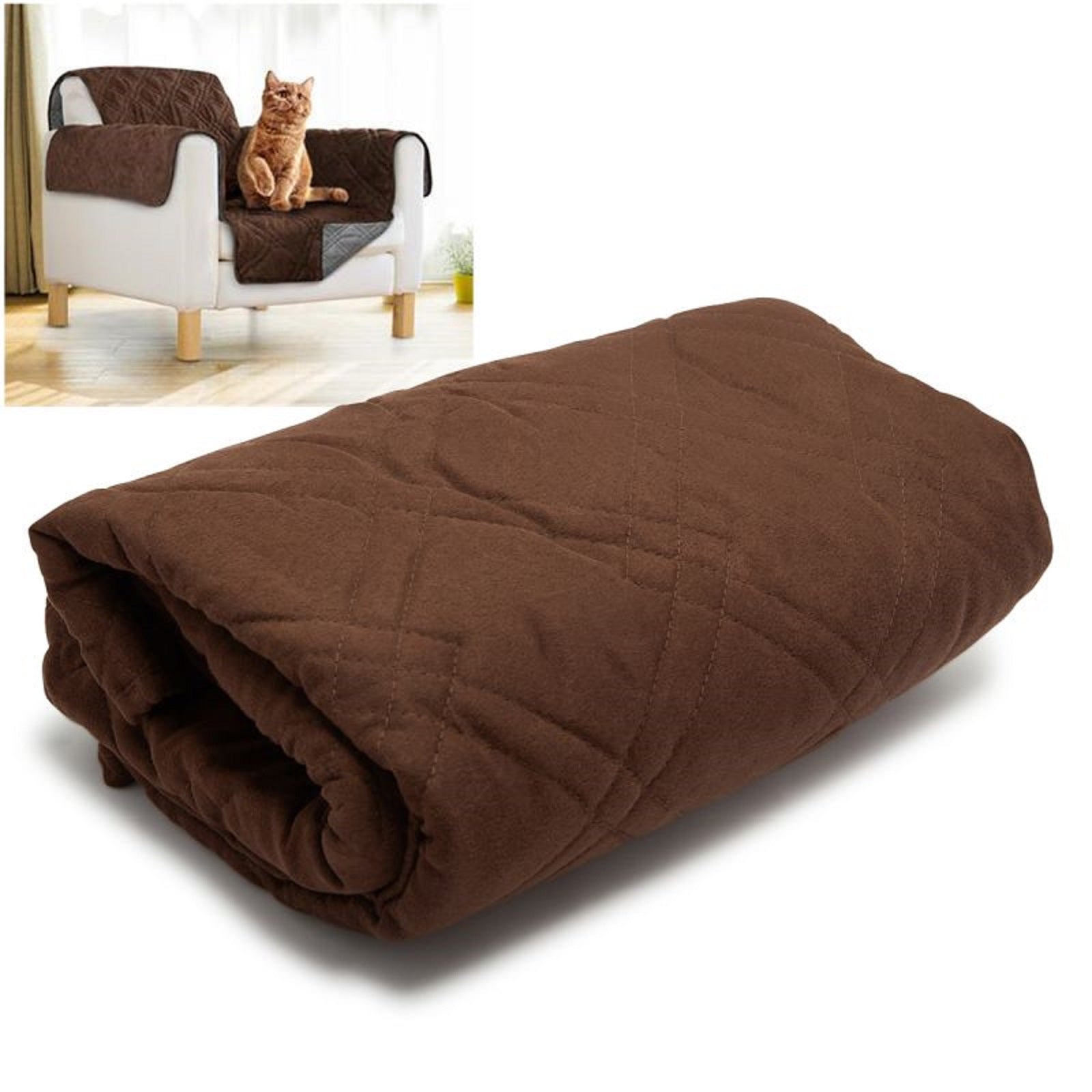 Sprint Industries Reversible Slipover Pet Couch Sofa Cover Protector Armchair - Single Chair - Chocolate Charcoal