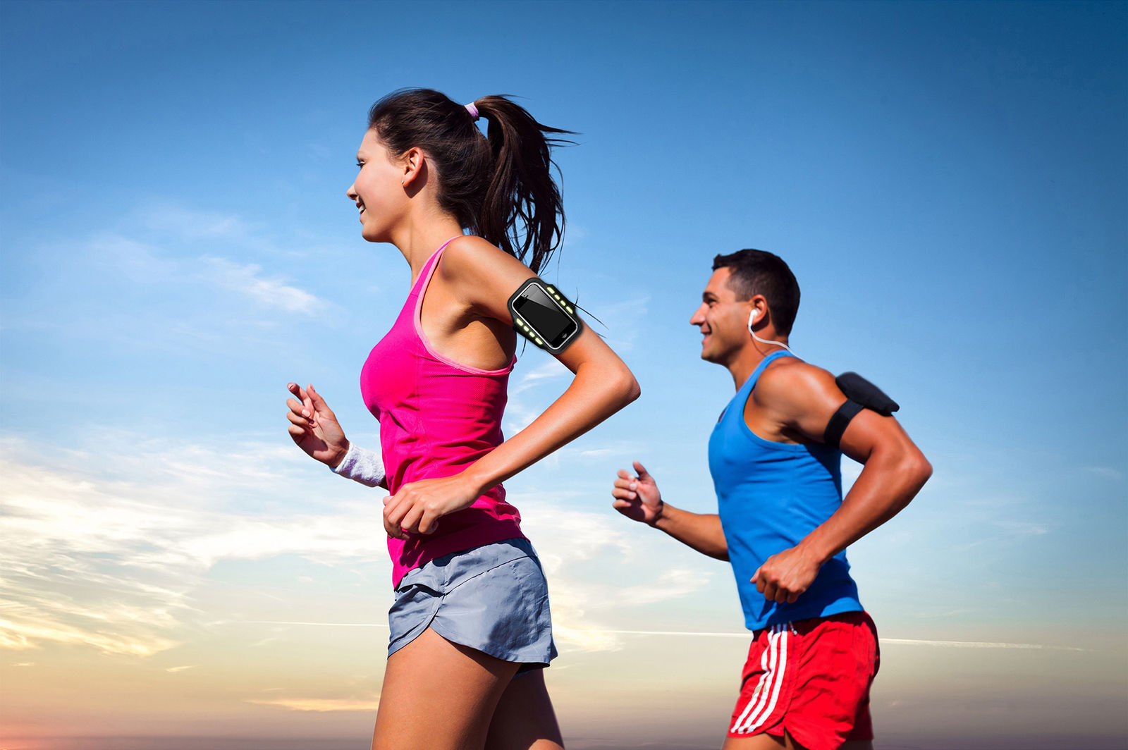 LED Sport Active Biking Glow Night Safety Armband Band w/ Phone Holder - Black