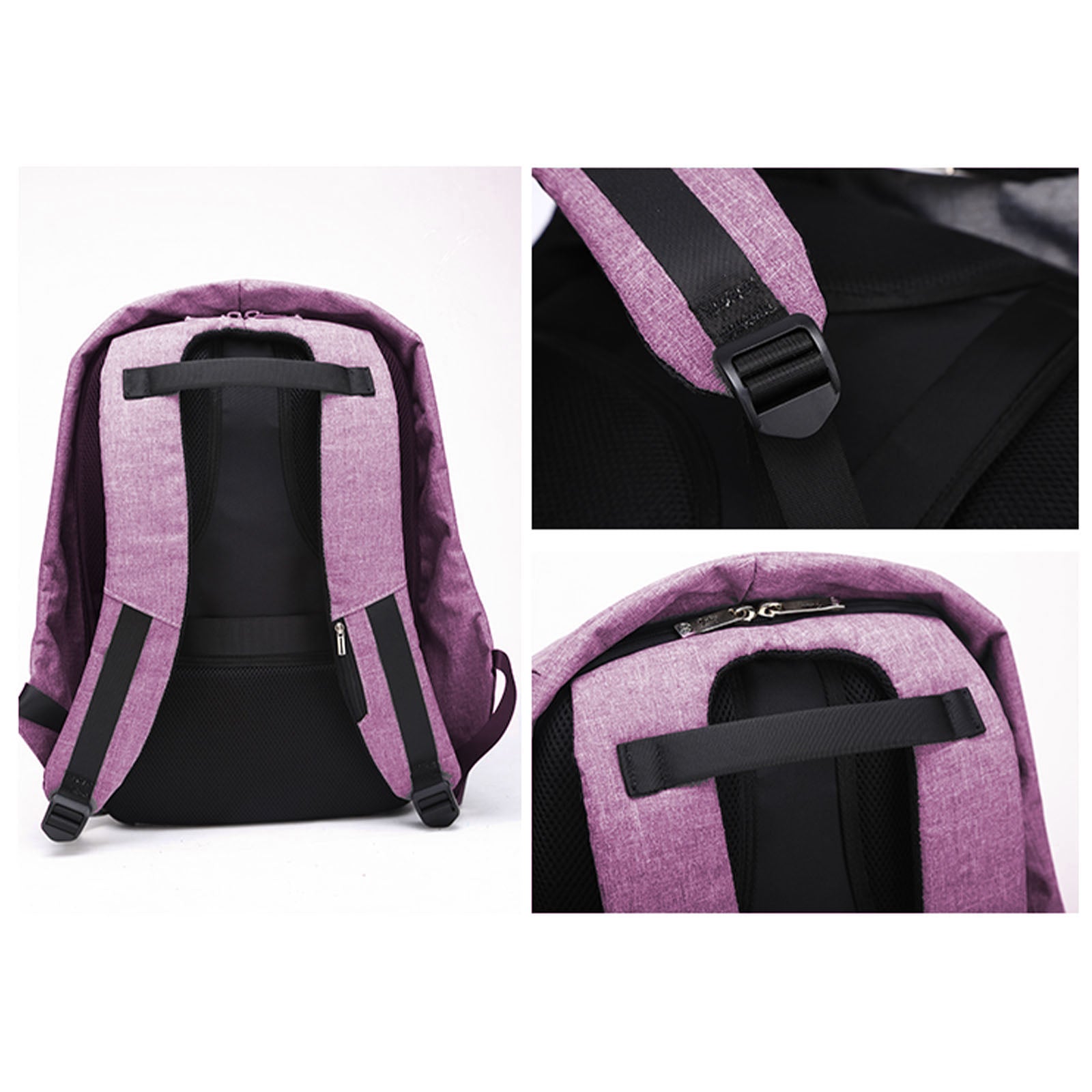Anti Theft Backpack Waterproof bag School Travel Laptop Bags USB Charging - Purple