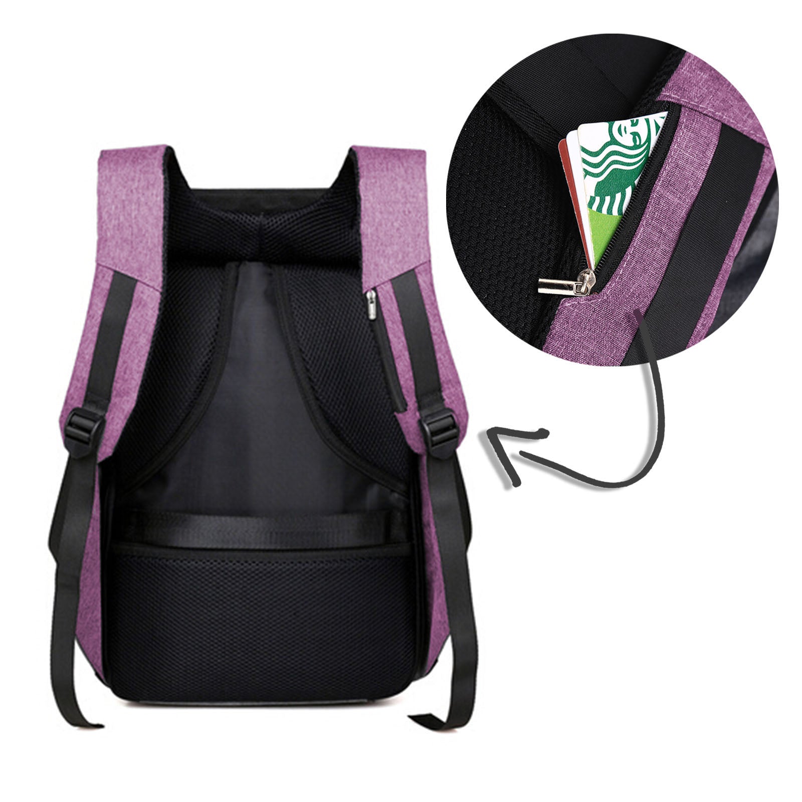 Anti Theft Backpack Waterproof bag School Travel Laptop Bags USB Charging - Purple