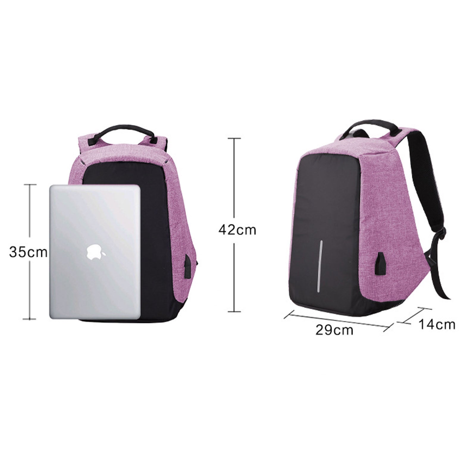 Anti Theft Backpack Waterproof bag School Travel Laptop Bags USB Charging - Purple