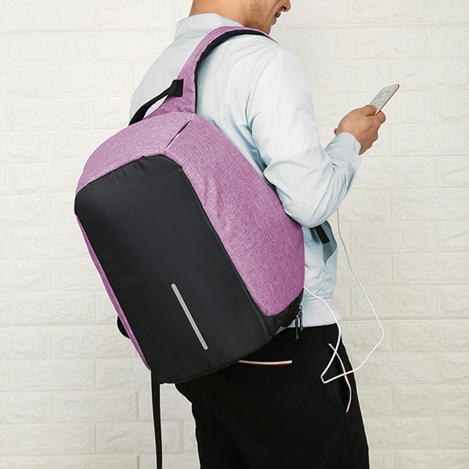 Anti Theft Backpack Waterproof bag School Travel Laptop Bags USB Charging - Purple