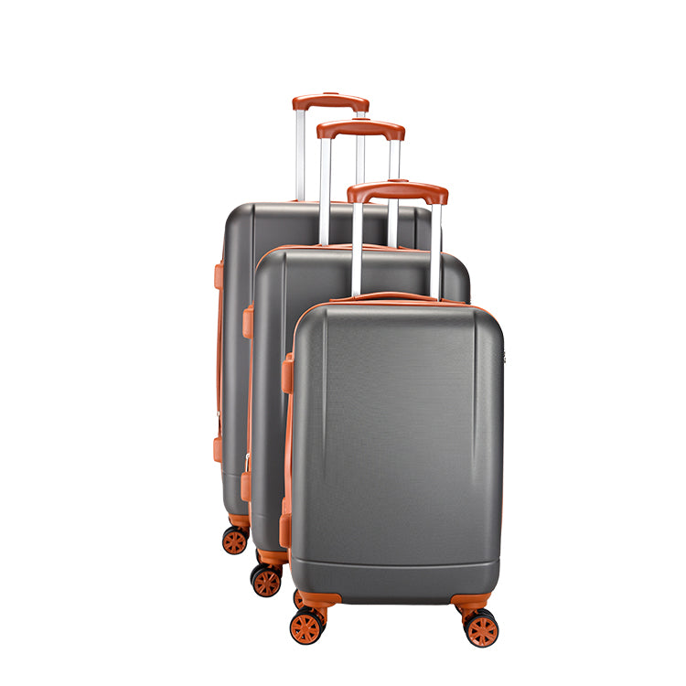 Milano Elite 3pc ABS Luggage Suitcase Luxury Hard Case Shockproof Travel Set - Grey Brown