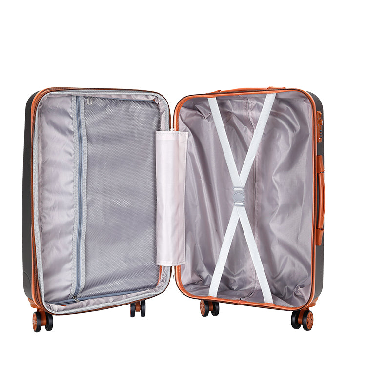 Milano Elite 3pc ABS Luggage Suitcase Luxury Hard Case Shockproof Travel Set - Grey Brown