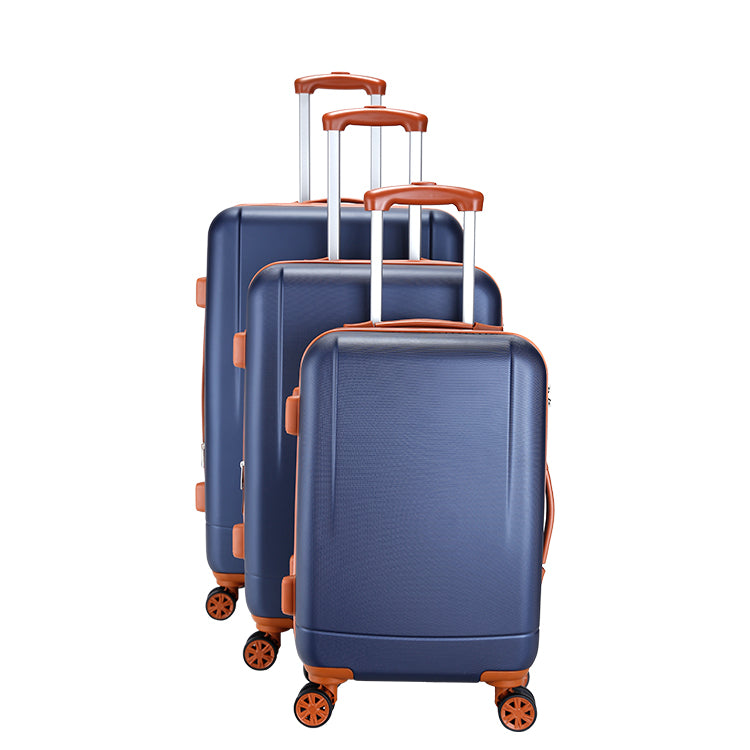 Milano Elite 3pc ABS Luggage Suitcase Luxury Hard Case Shockproof Travel Set - Navy Brown