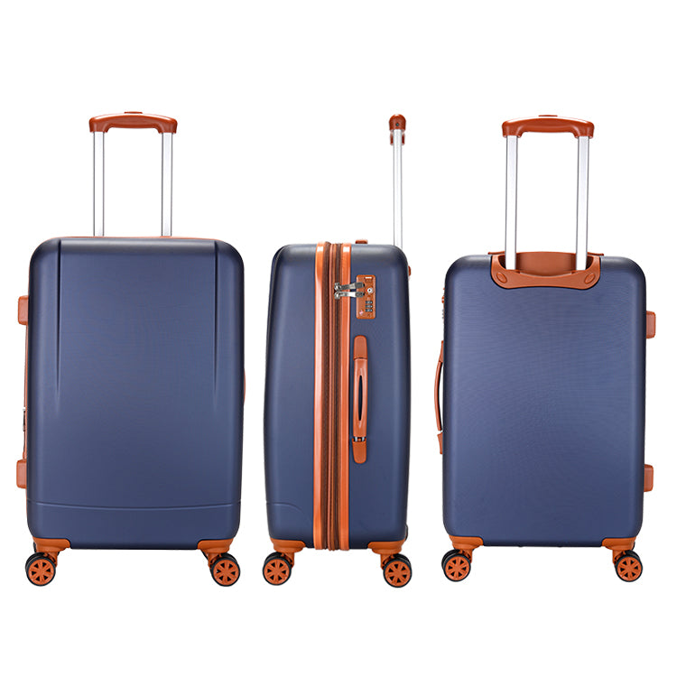 Milano Elite 3pc ABS Luggage Suitcase Luxury Hard Case Shockproof Travel Set - Navy Brown