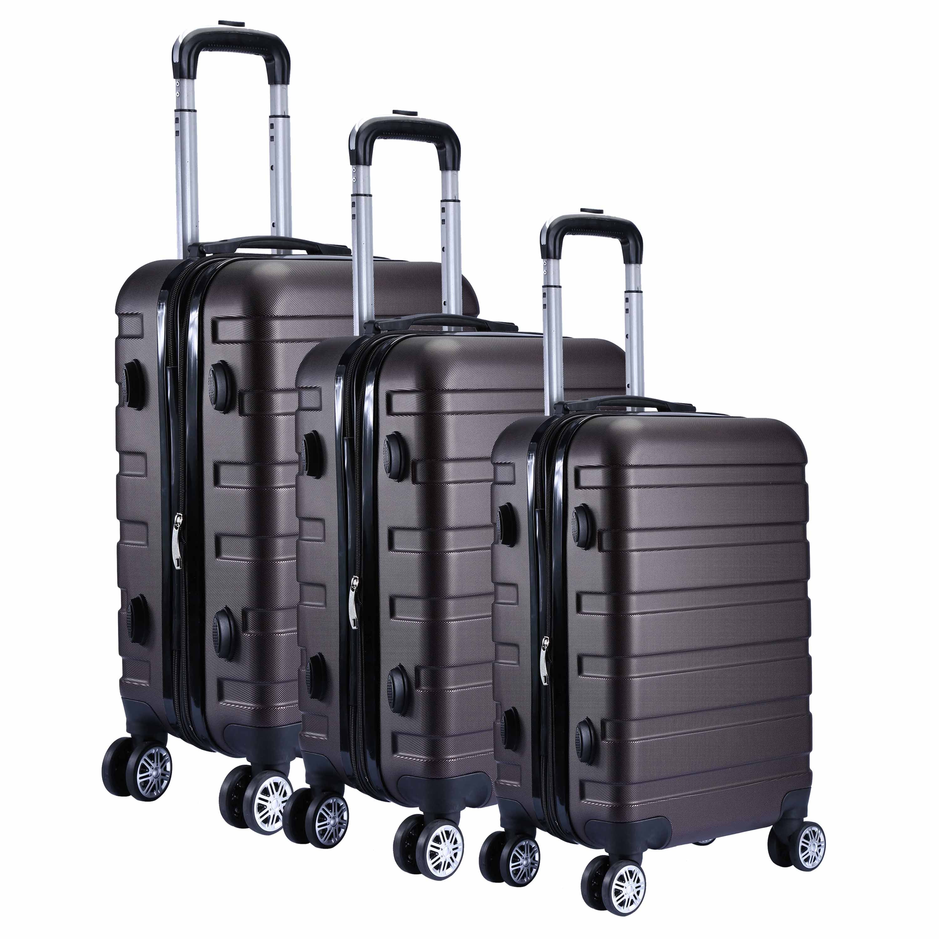 Milano XPander 3pc ABS Luggage Suitcase Luxury Hard Case Shockproof Travel Set - Brown