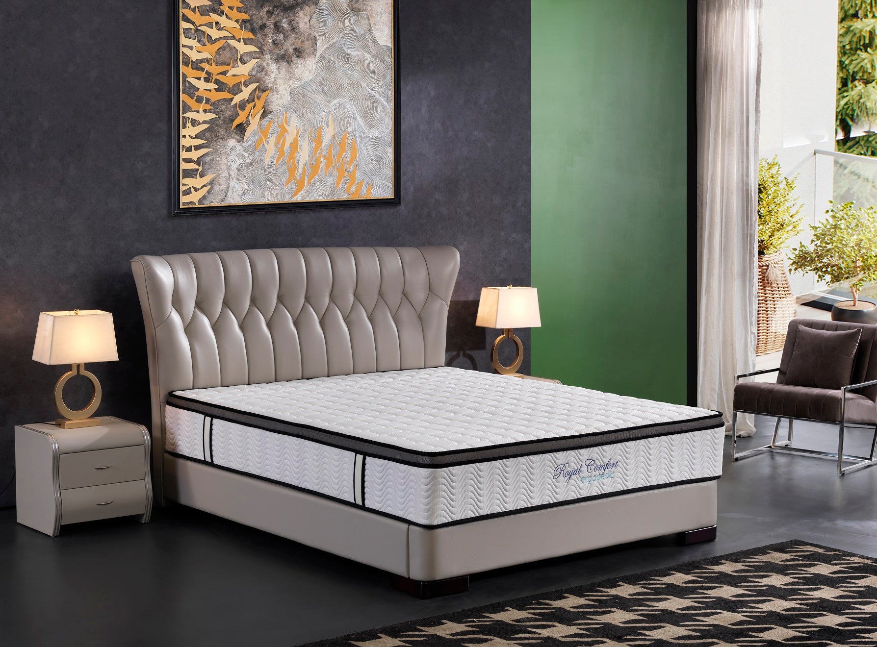 Ergopedic Mattress 5 Zone Latex Pocket Spring Mattress In A Box 30cm - Double - White Grey Black